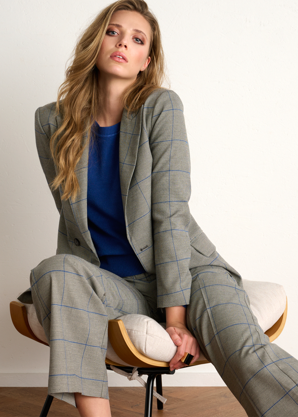 K-design - Blazer met prince de galles ruit en rits in mouw - What Els!