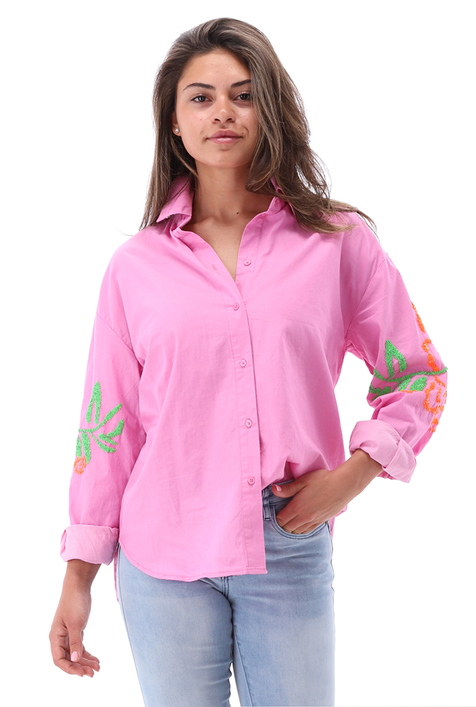 K-design - Oversized blouse met rozen (A750Fuchsia pink) - What Els!