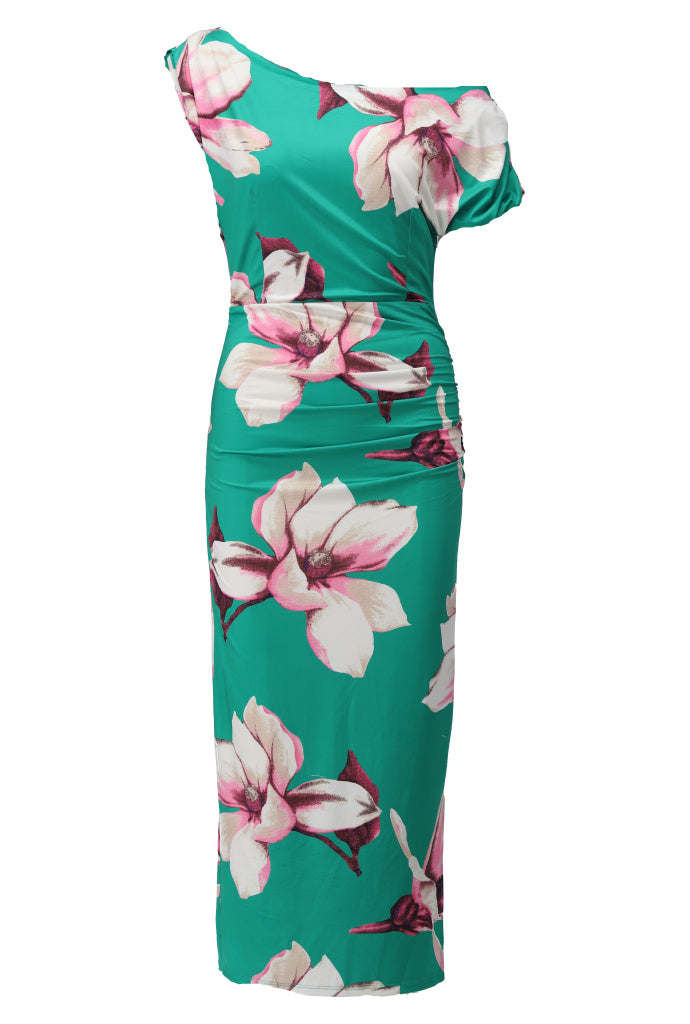 K-design - Off shoulder maxi dress met print (C100)