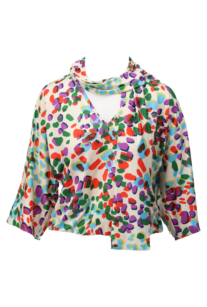 K-design - V-hals top met print en sjaaltje  (C105)