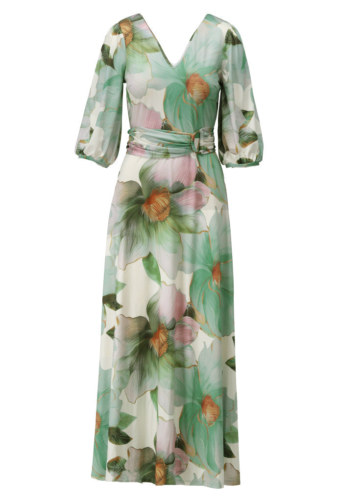 K-design - Maxi jurk met print en stoffen riem (C111)