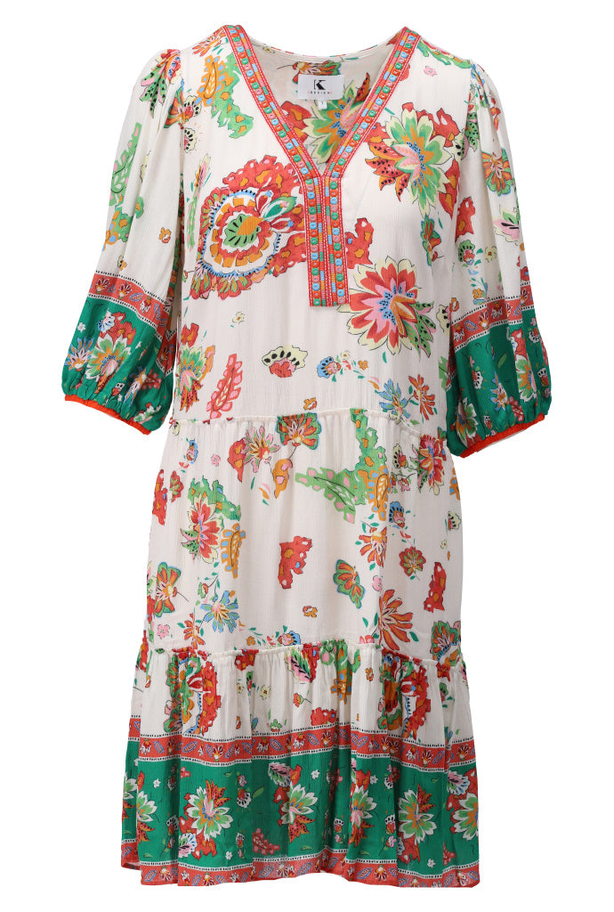 K-design - Jurk met bloemenprint en volants (C151)