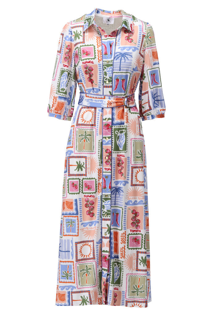 K-design - Maxi jurk met print en stoffen riem (C302)