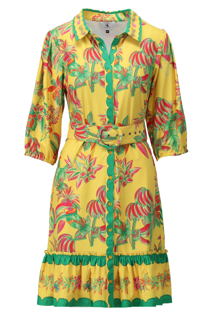 K-design - Jurk met print, volant en stoffen riem (C401)
