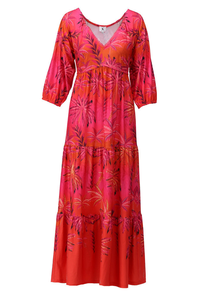 K-design - Maxi jurk met print en volants (C404)