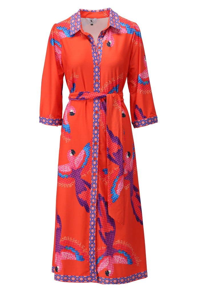 K-design - Maxi jurk met print en stoffen riem (C413)