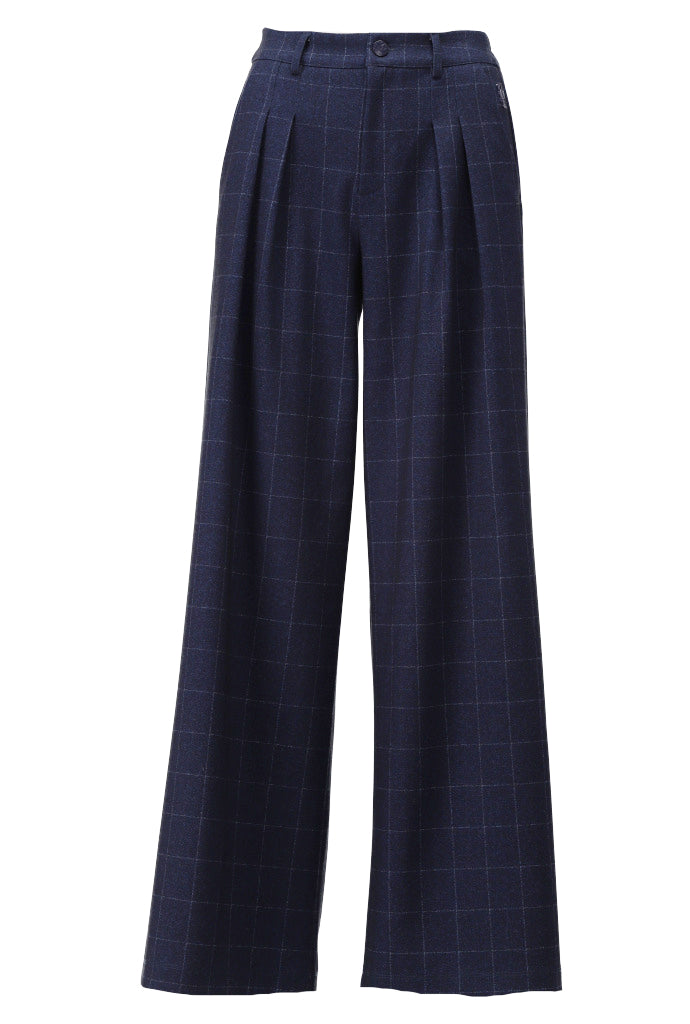 Broek met krijtstreep & plooien - D407L