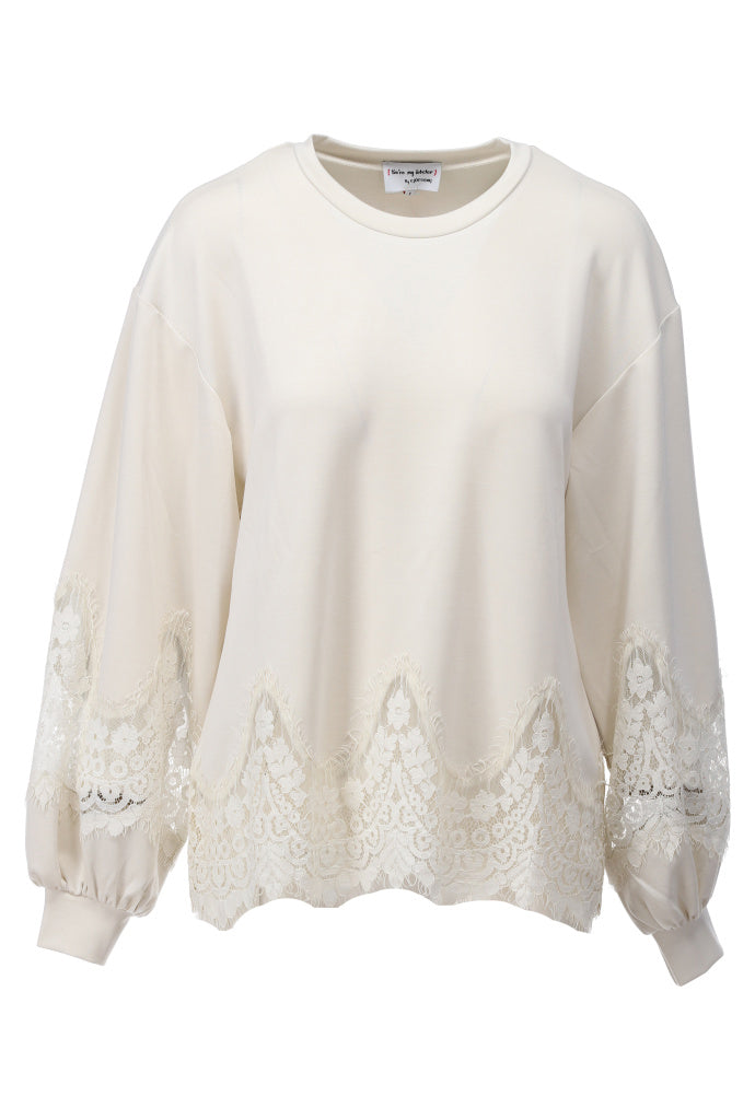 Top ronde hals met kant - D454L