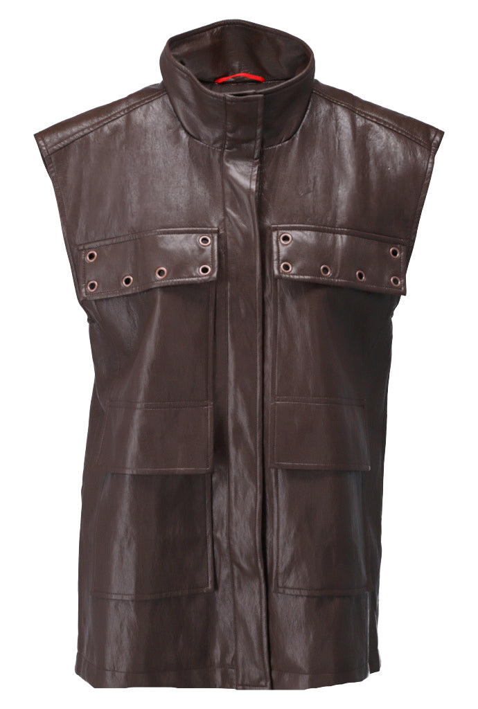 Gilet in lederlook met fantasie - D754L