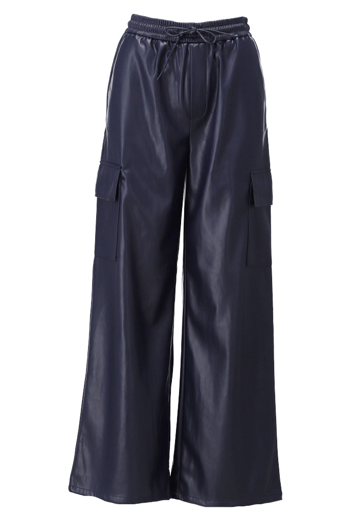 Cargo broek in lederlook - D756L