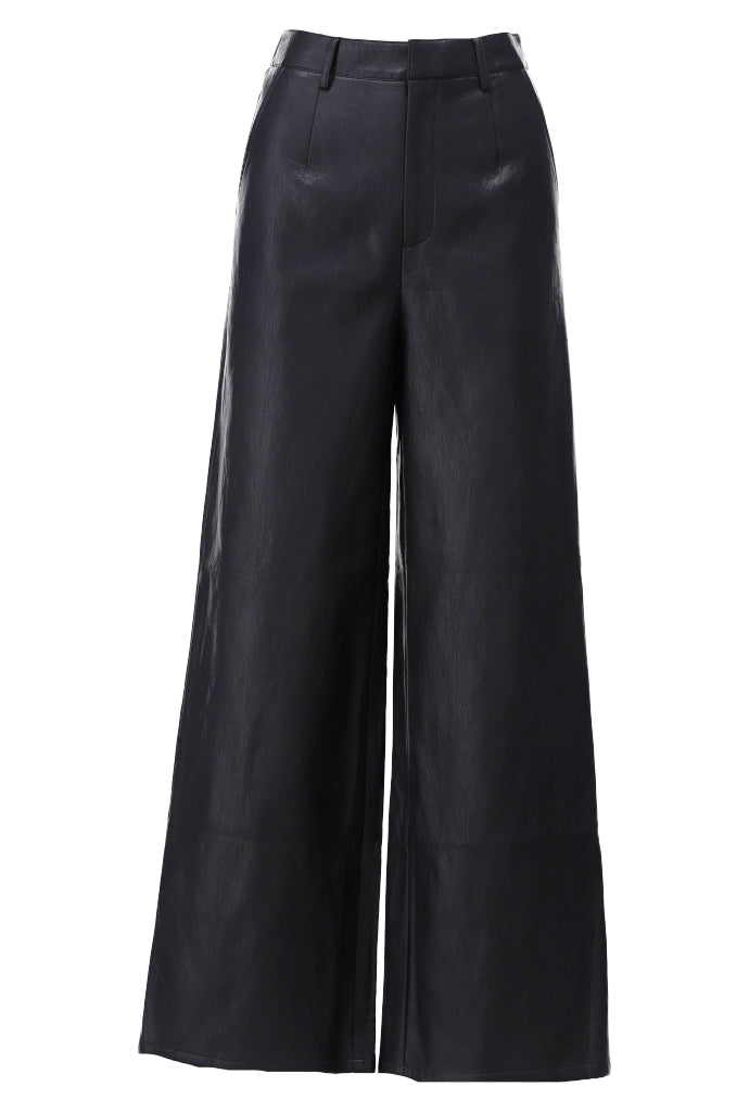 Wijde broek in lederlook - D758L