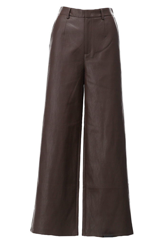 Wijde broek in lederlook - D758L