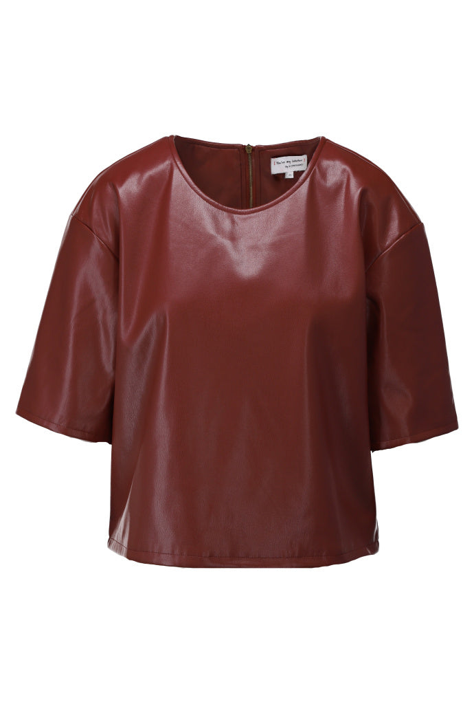 Top in lederlook met rits - D759L
