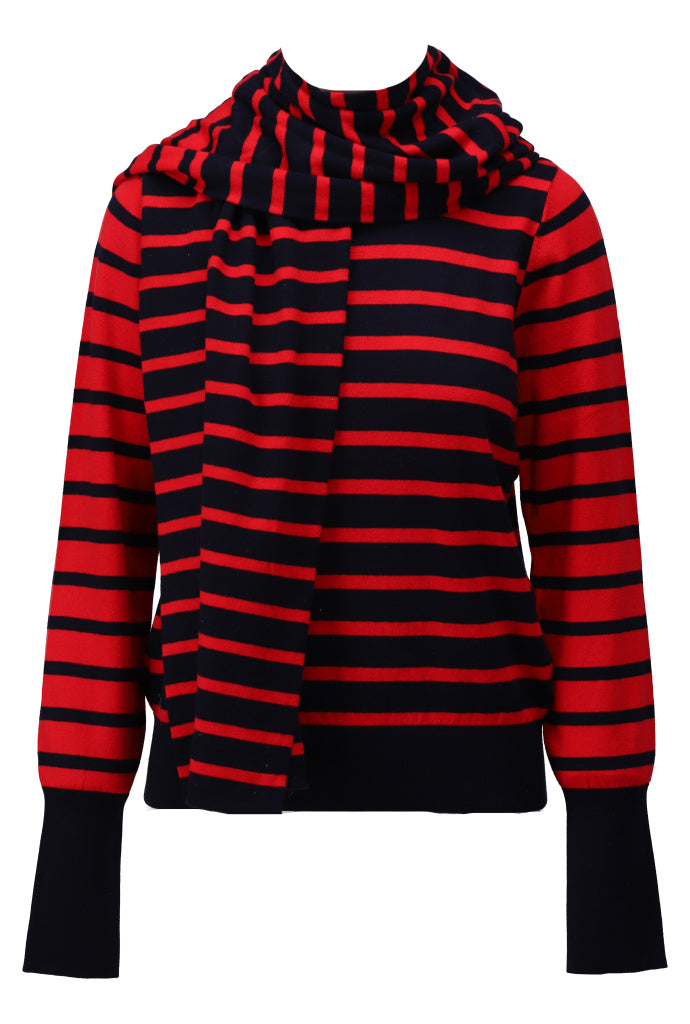 Pullover met strepen & sjaal - D801L