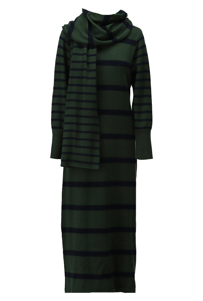 Gebreide maxi jurk met sjaal - D802L