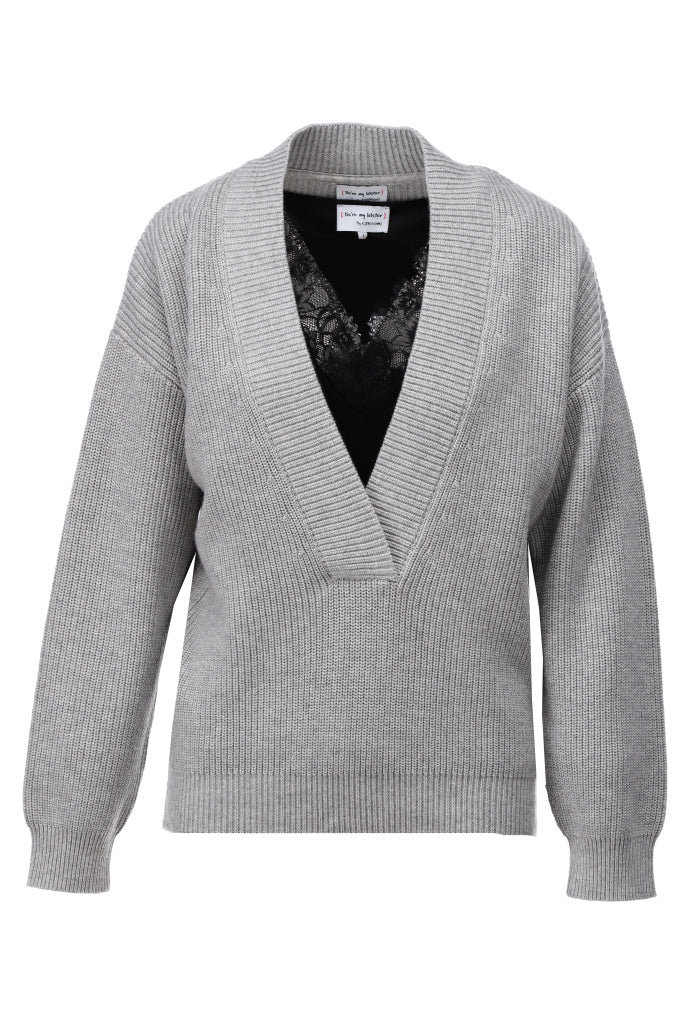 Pullover diepe V hals - D808L