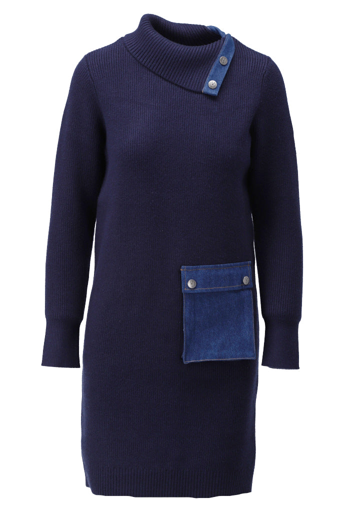 Gebreide jurk met jeanszakje - D812L