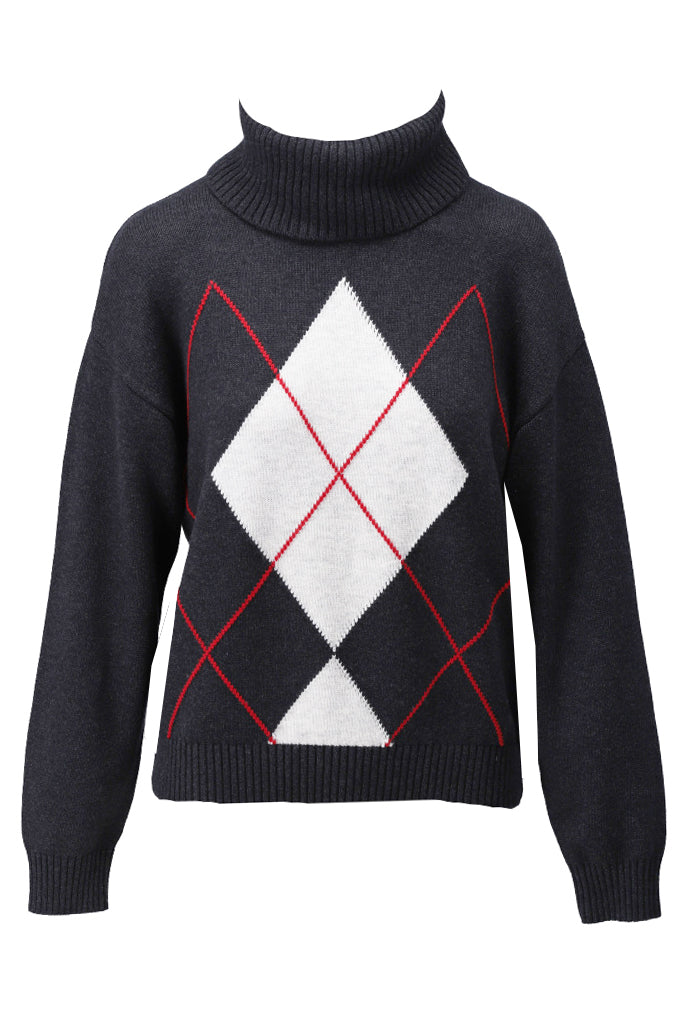 Pullover rolkraag met ruitmotief - D835L