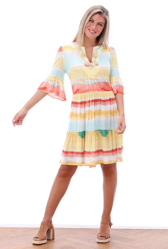 K-design - Mini boho dress met print, volants en lovertjes (A505P929) - What Els!