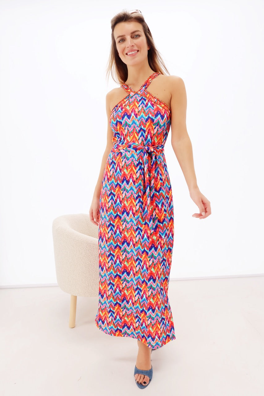 K-design - Midi dress met print, bandjes en kralen (Y120) - What Els!