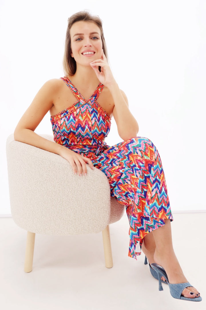 K-design - Midi dress met print, bandjes en kralen (Y120) - What Els!