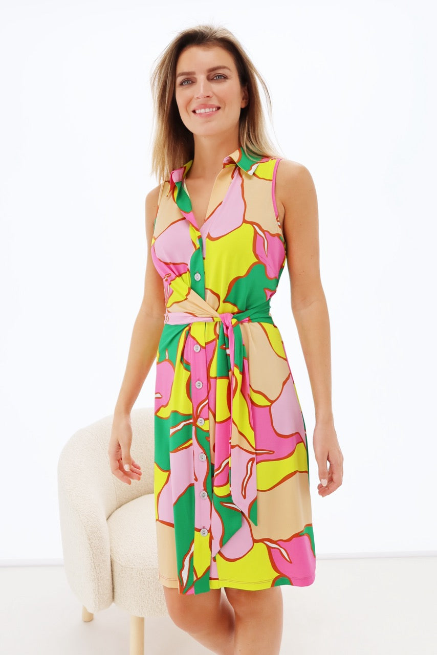 K-design - Mini dress met print, knopen en vaste riem (Y359) - What Els!