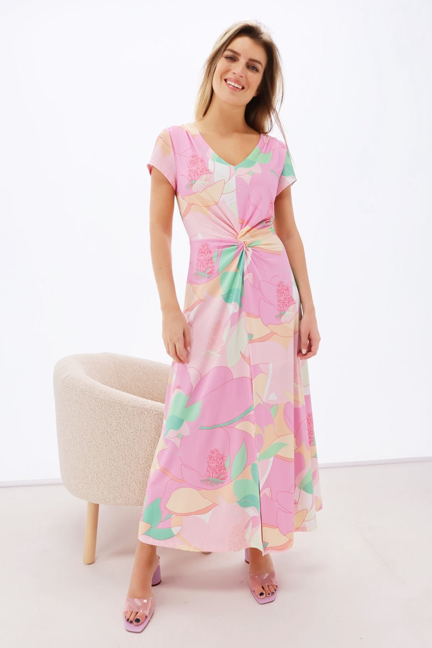 K-design - Maxi dress met V-hals, print en knoop (Y384) - What Els!