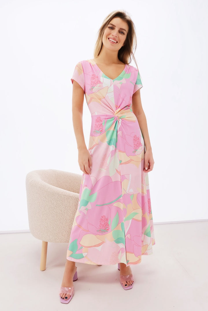 K-design - Maxi dress met V-hals, print en knoop (Y384) - What Els!