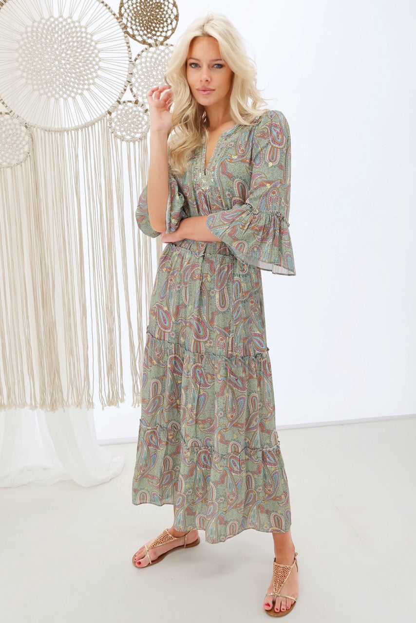 K-design - Maxi dress boho met volant (Y706) - What Els!