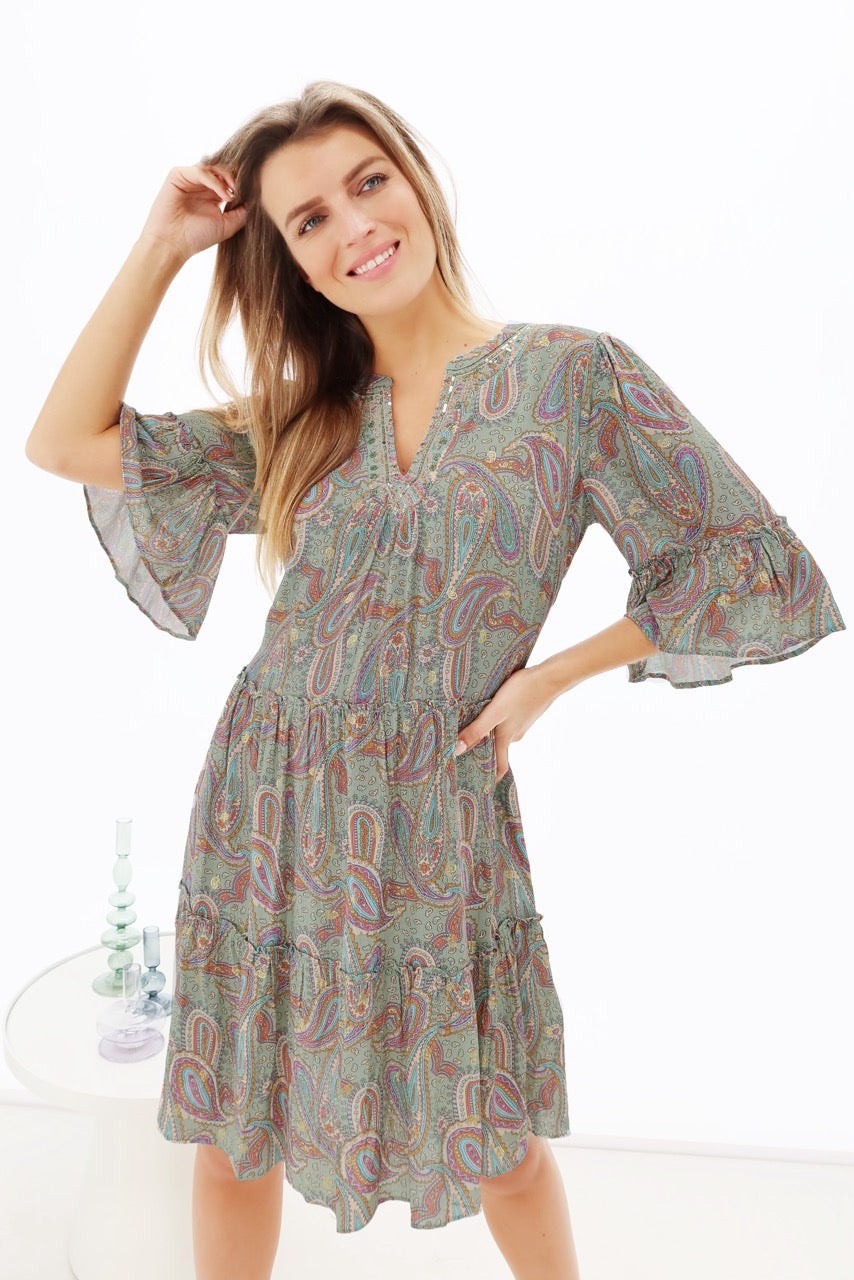 K-design - Mini dress boho met volant (Y707) - What Els!