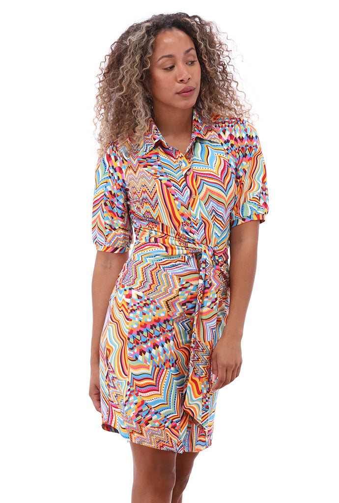 K-design - Mini dress met print en vast striklint (A108P911) - What Els!