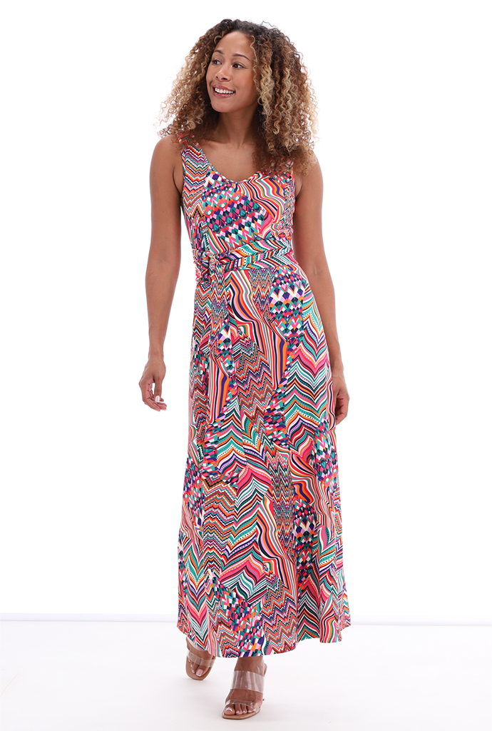 K-design - Maxi dress met print en stoffen riem (A110P912) - What Els!