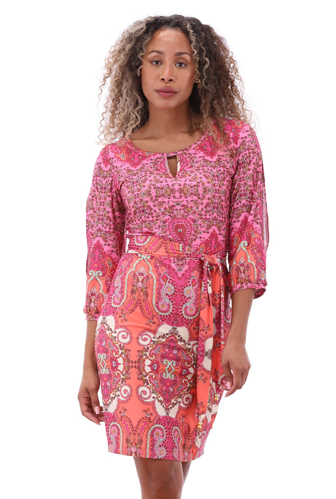 K-design - Mini dress met print, open mouwen en stoffen riem (A119P921) - What Els!
