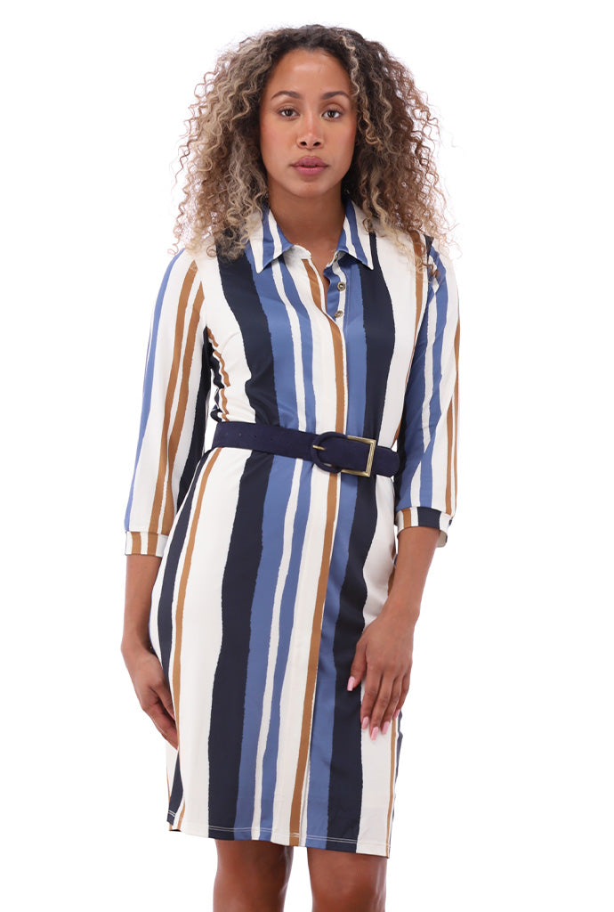 K-design - Mini dress met gestreepte print en bijpassende riem (A125P913) - What Els!