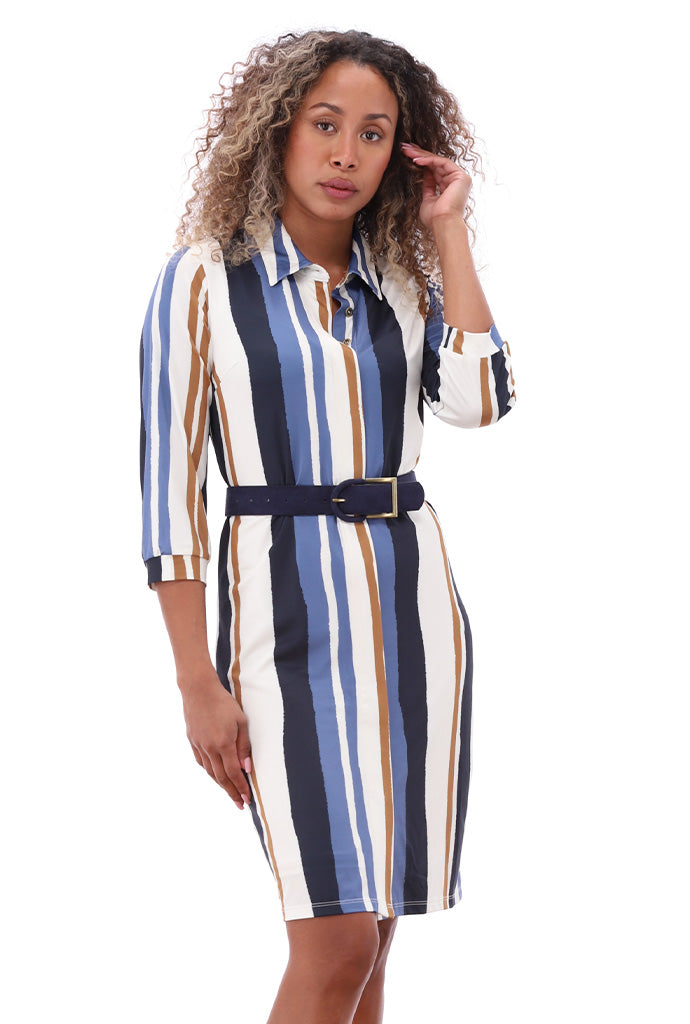K-design - Mini dress met gestreepte print en bijpassende riem (A125P913) - What Els!