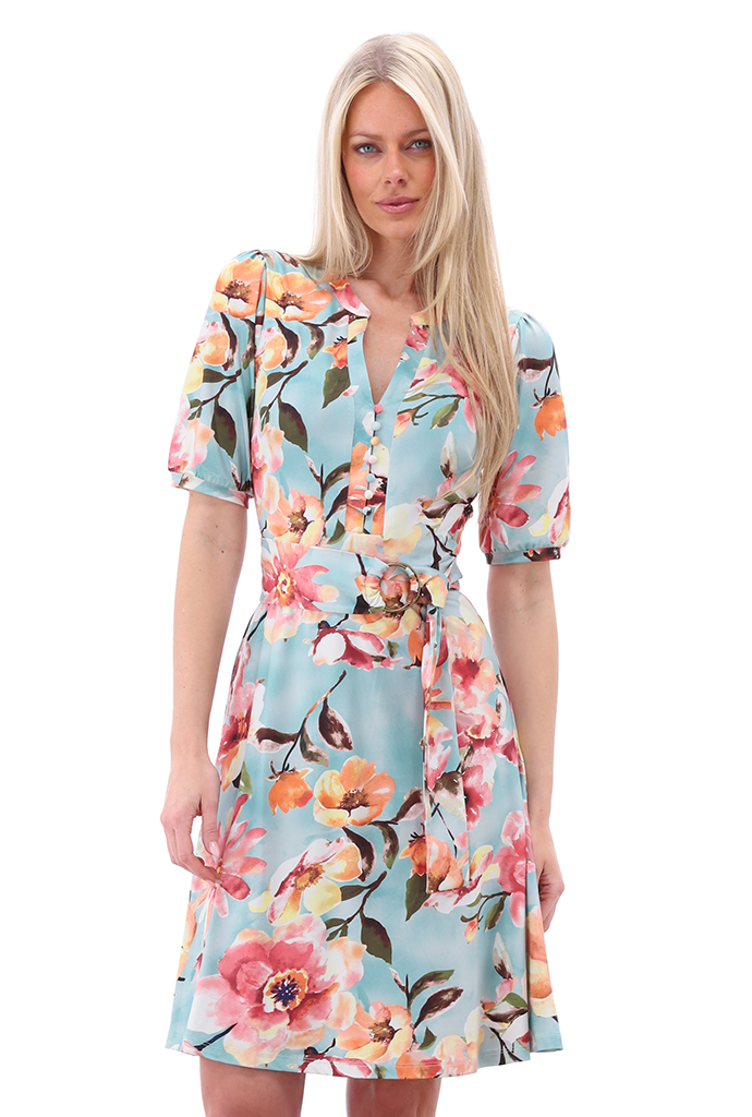 K-design - Mini dress met print en stoffen riem (A202P988) - What Els!