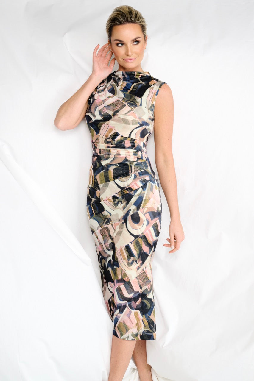K-design - Midi bodycon dress met print (A215P995) - What Els!