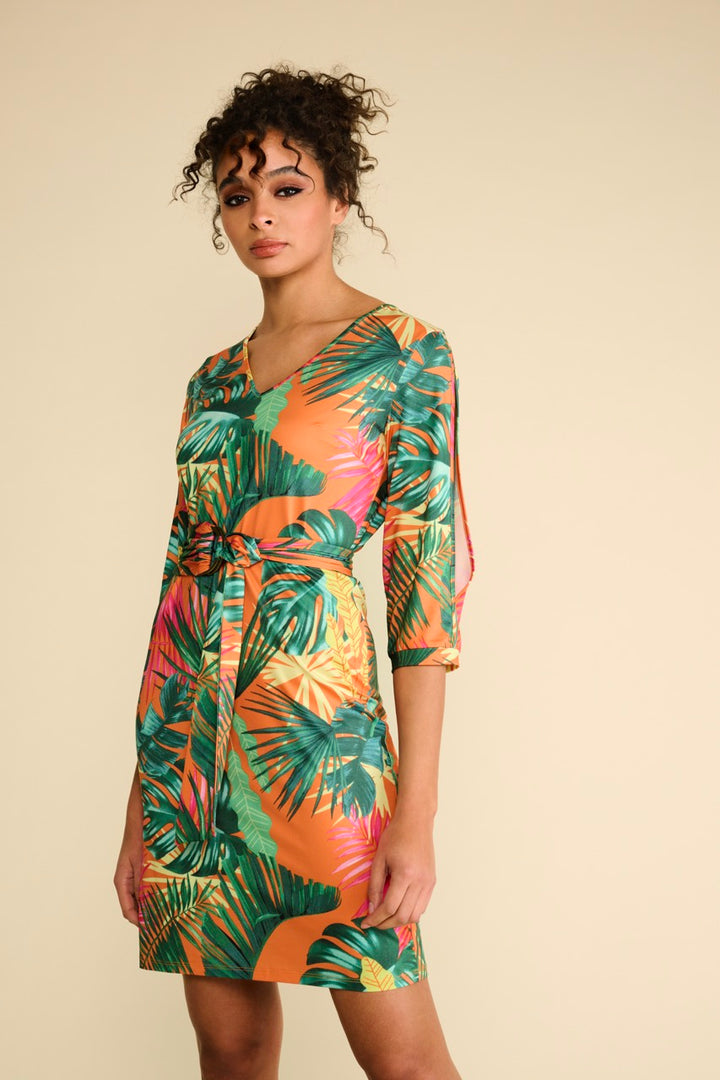 K-design - Mini dress met print, open mouwen en stoffen riem (A218P984) - What Els!