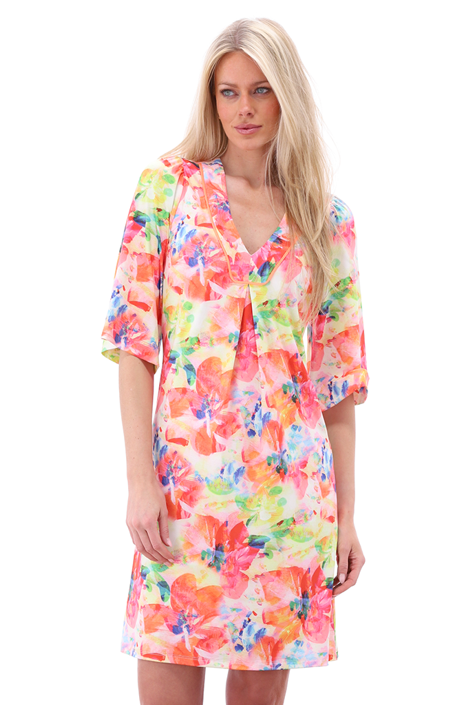 K-design - Mini dress met print en V-hals (A219P982) - What Els!
