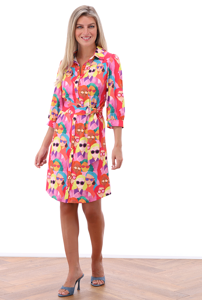 K-design - Mini dress met print, knopen en stoffen riem (A312P947)