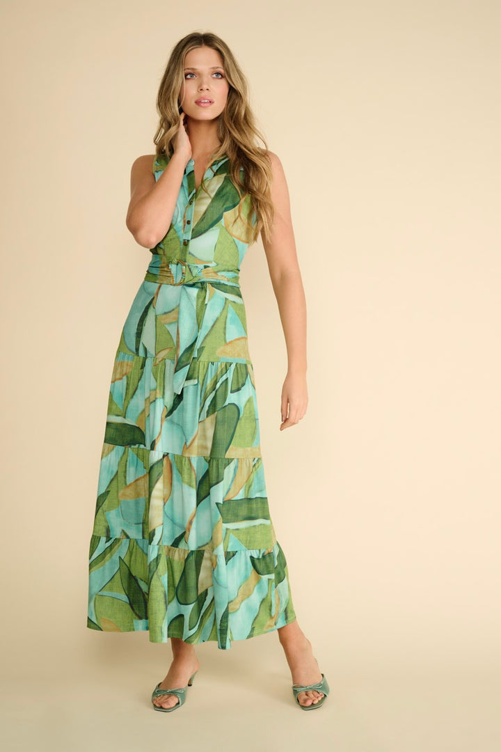 K-design - Mouwloze maxi dress met print, volants en stoffen riem (A314P951) - What Els!