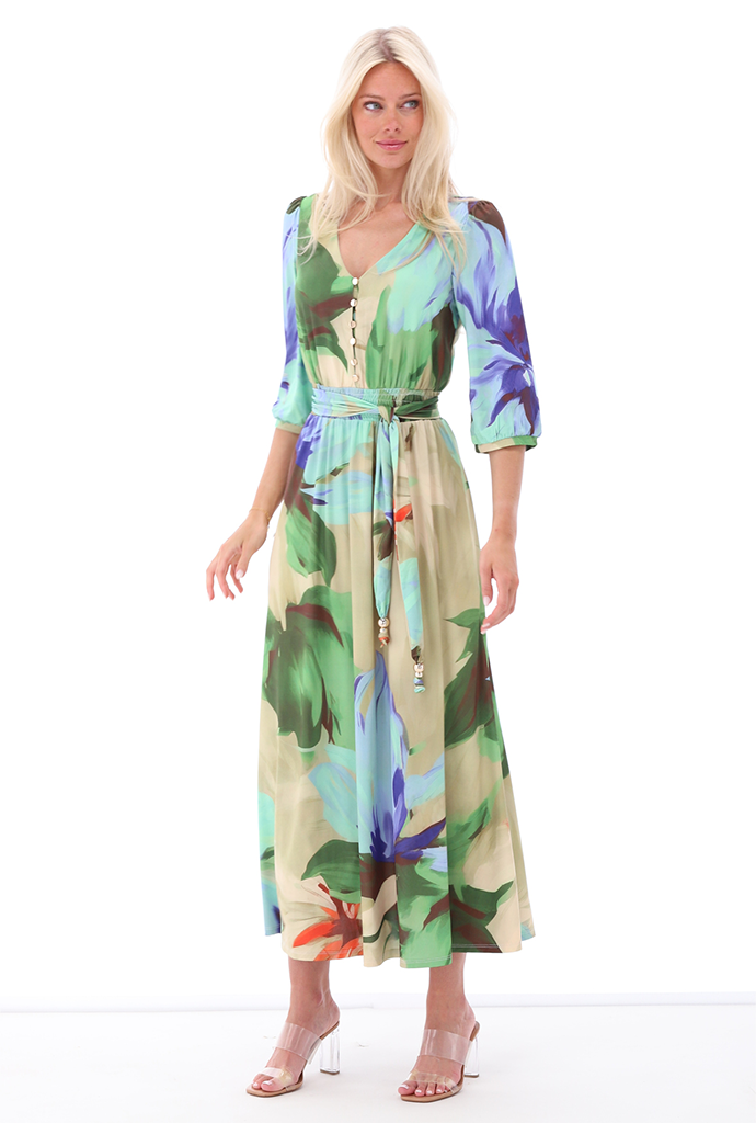 K-design - Maxi dress met print en stoffen riem (A324P955)