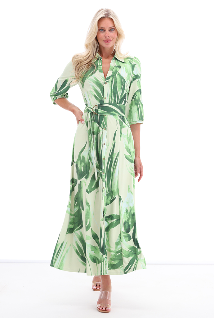K-design - Maxi dress met print, knopen en stoffen riem (A326P941) - What Els!