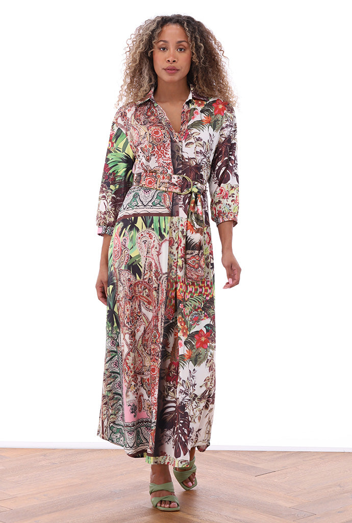 K-design - Maxi dress met print, V-hals en stoffen riem (A329P939) - What Els!