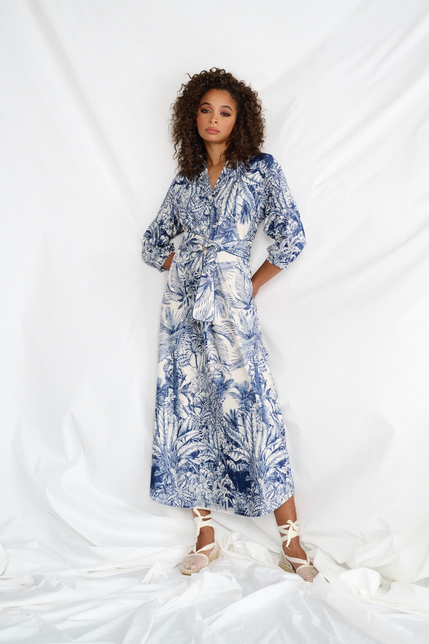 K-design - Maxi dress met print, V-hals en stoffen riem (A329P958) - What Els!