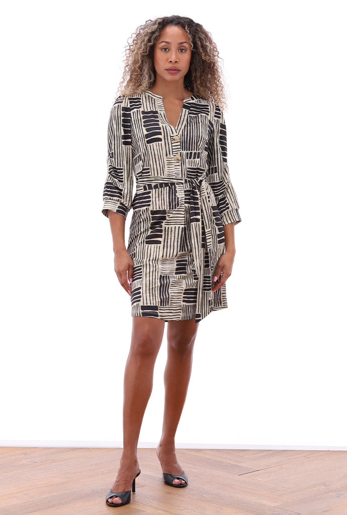 K-design - Mini dress met print en stoffen riem (A336P957) - What Els!