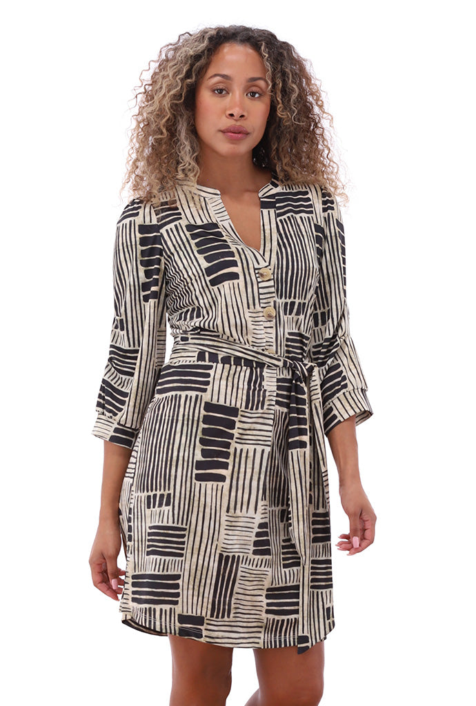 K-design - Mini dress met print en stoffen riem (A336P957) - What Els!