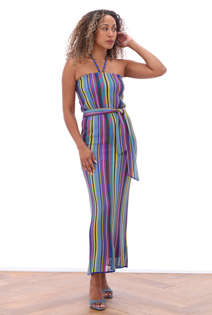 K-design - Bandeau maxi dress met stoffen riem (A391P934) - What Els!