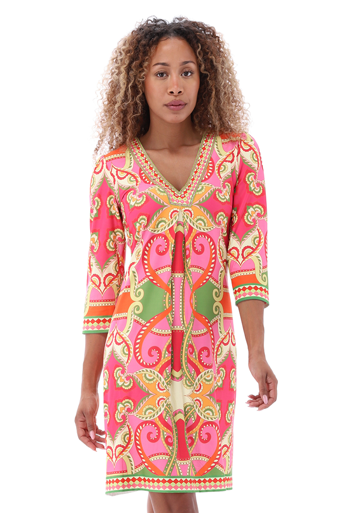 K-design - Mini dress met print en V-hals (A400P961) - What Els!