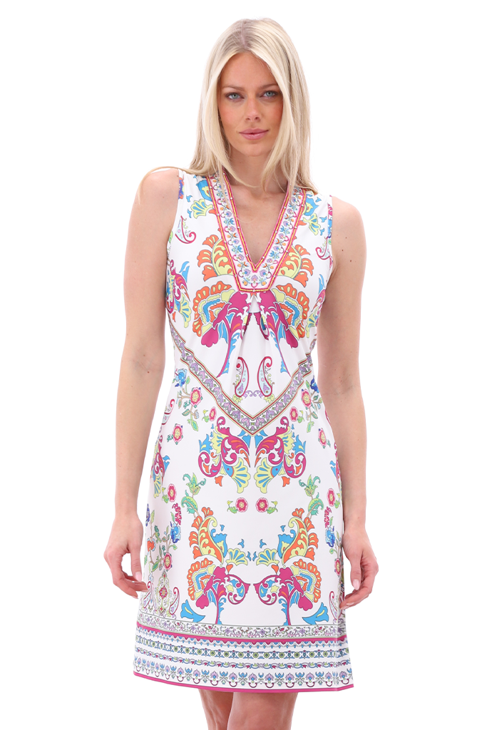 K-design - Mouwloze mini dress met print en V-hals (A403P963) - What Els!